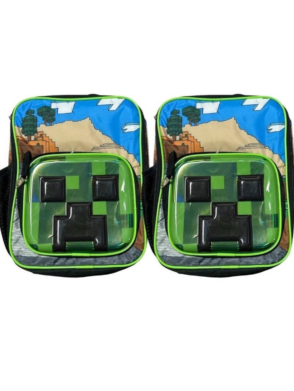 Minecraft Creeper Kids Insulated Lunch Box BPA Free Bottle Pocket 2 Pack New
